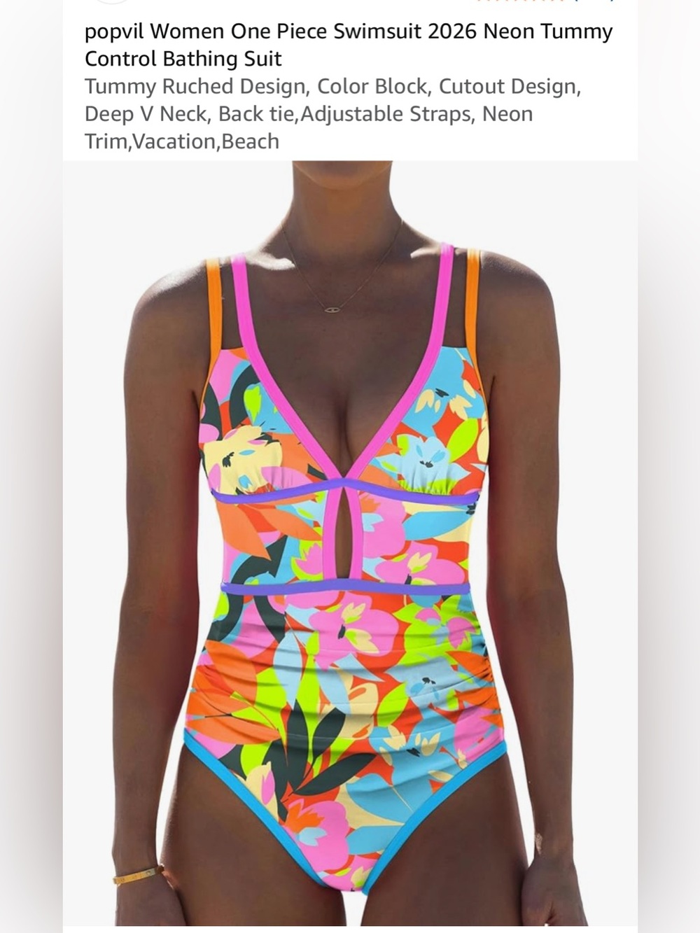Neon Floral Keyhole One-Piece Swimsuit - Bright Multi